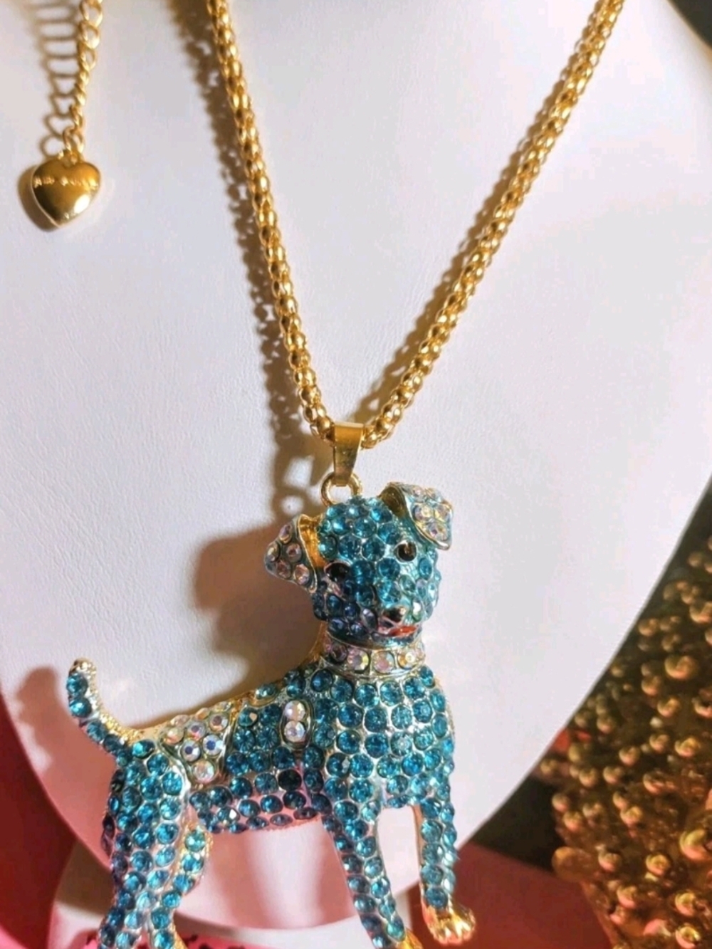 Betsey Johnson Gold-Tone Blue Crystal Dog Pendant Necklace